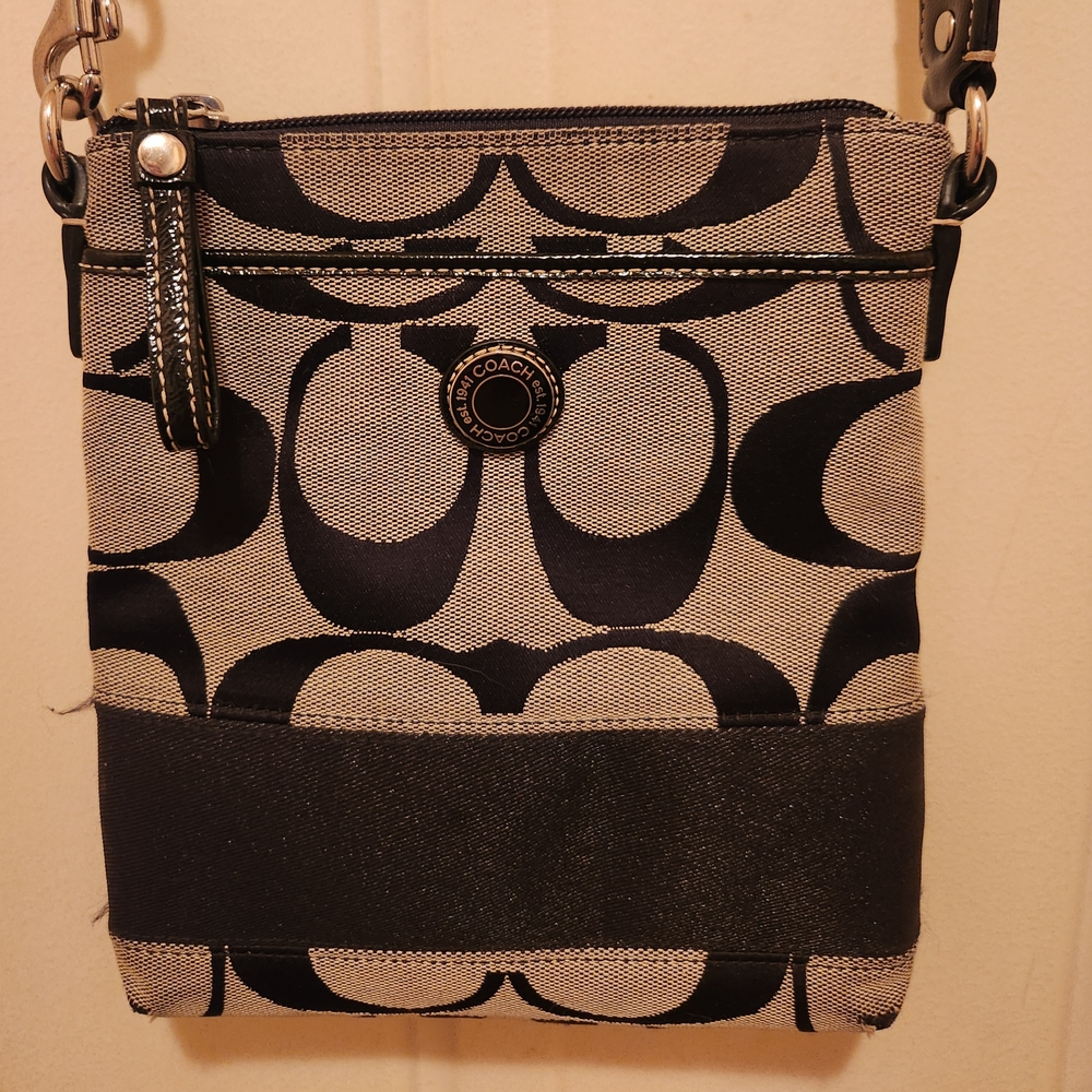 Coach Signature Black and Cream Crossbody Bag